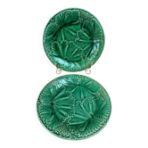 Lot de 2 assiettes à dessert en barbotine verte décor vigne