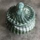 Old candy pot in glass molded effect green and white 12.5 cm