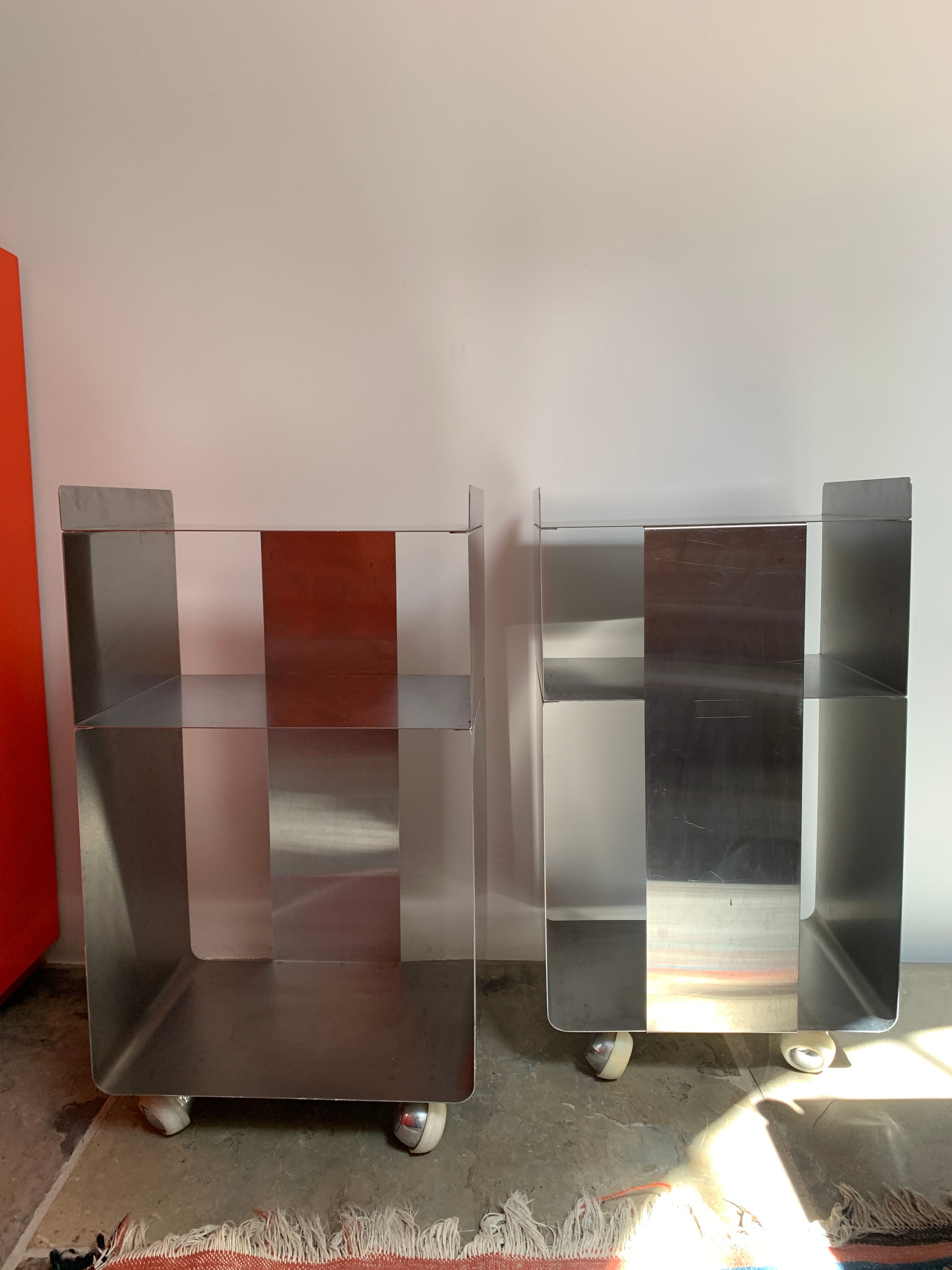 Pair of brushed aluminum bedsides