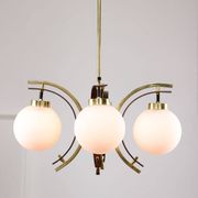 Mid-Century Modern Italian Brass and Opaline Chandelier