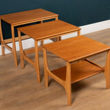 Retro stateroom by stonehill teak nest of three side coffee tables