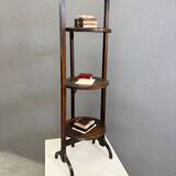 Vintage 3-tier cake stand in dark wood, 1920s serving display.