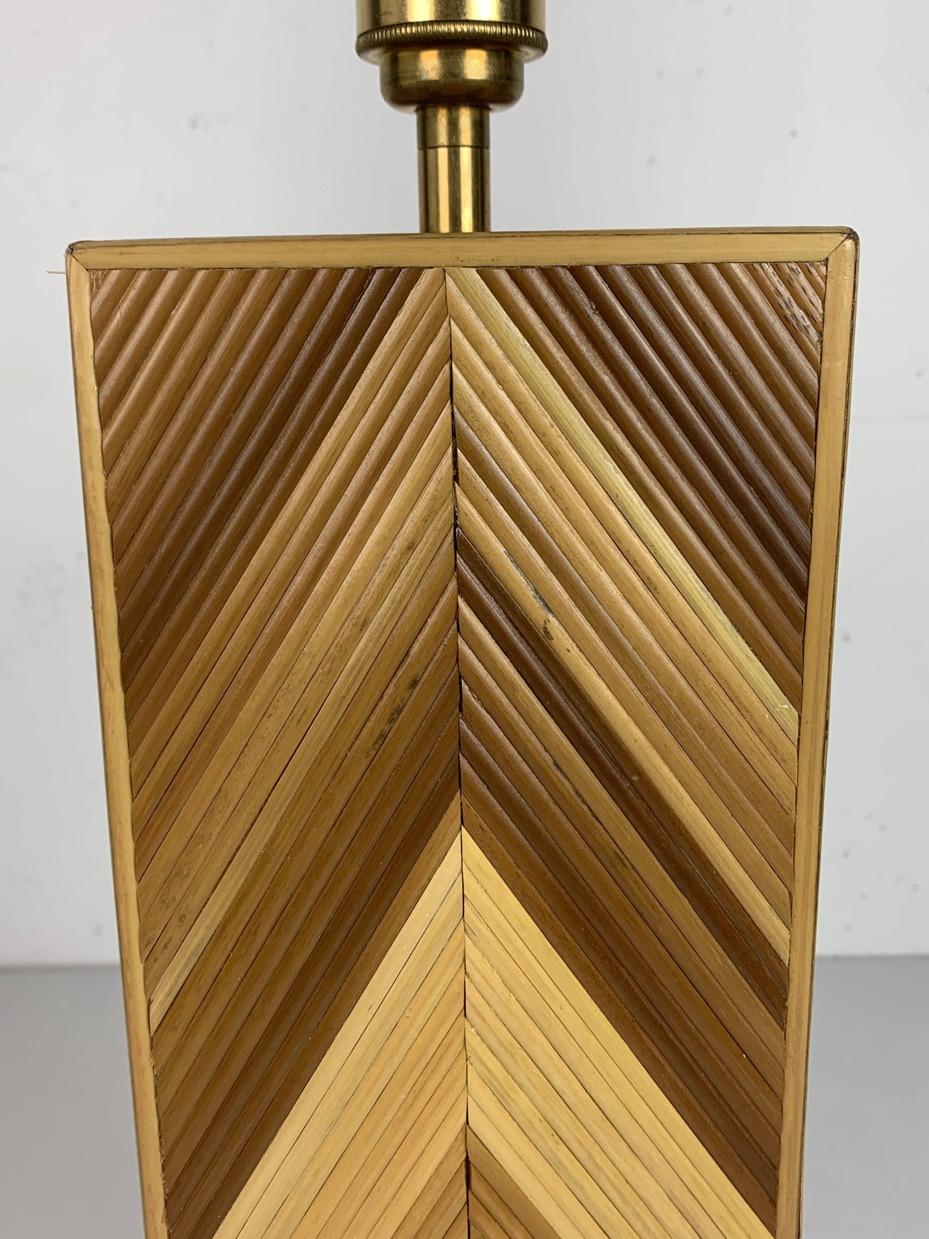 Midcentury pencil reed rattan bamboo and brass table lamp, 1970s