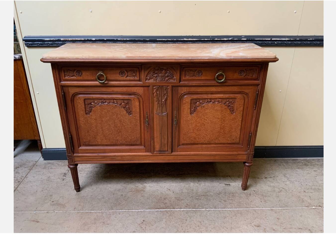 Antique Art Nouveau walnut sideboard, chest of drawers,