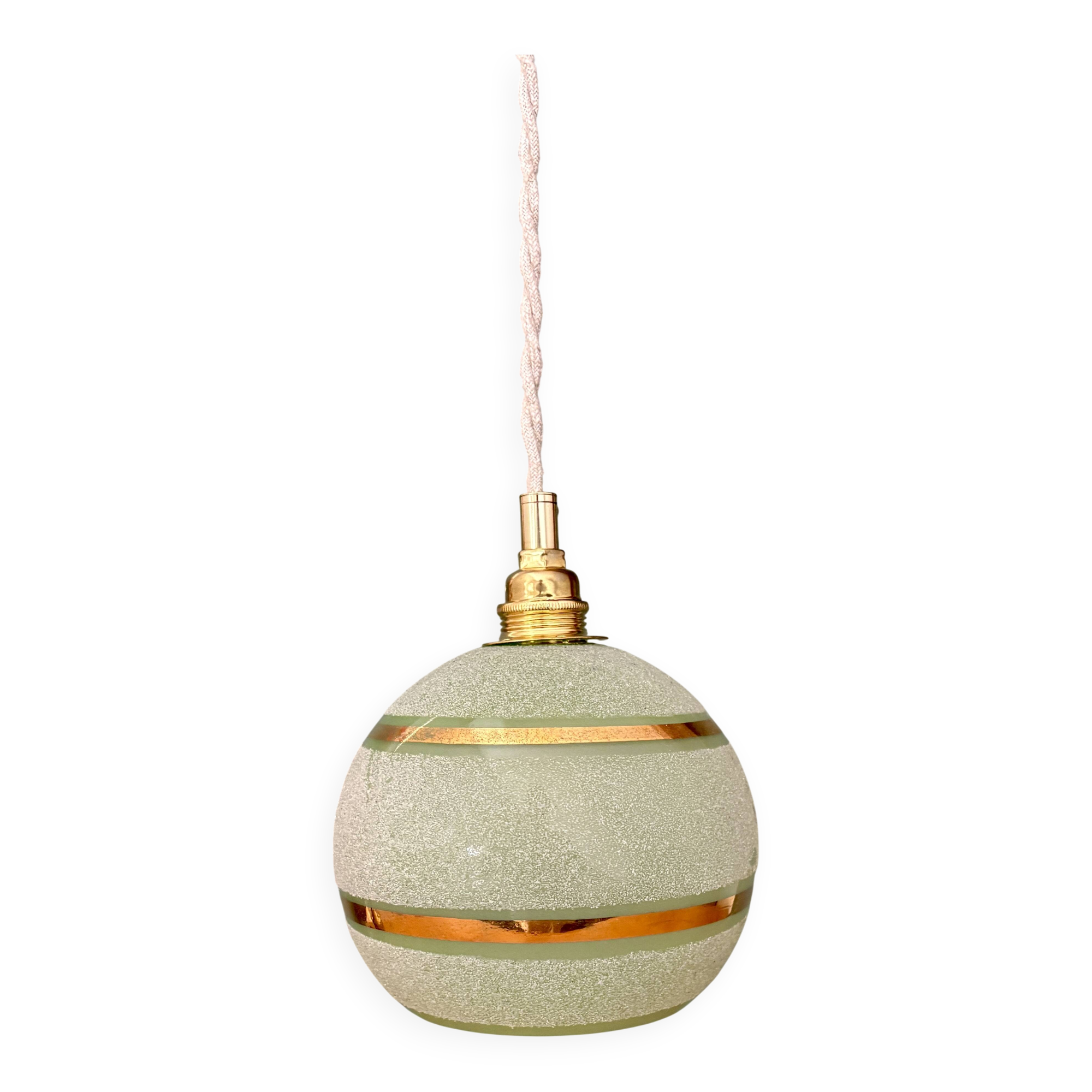 Vintage globe pendant light in green and gold granite glass