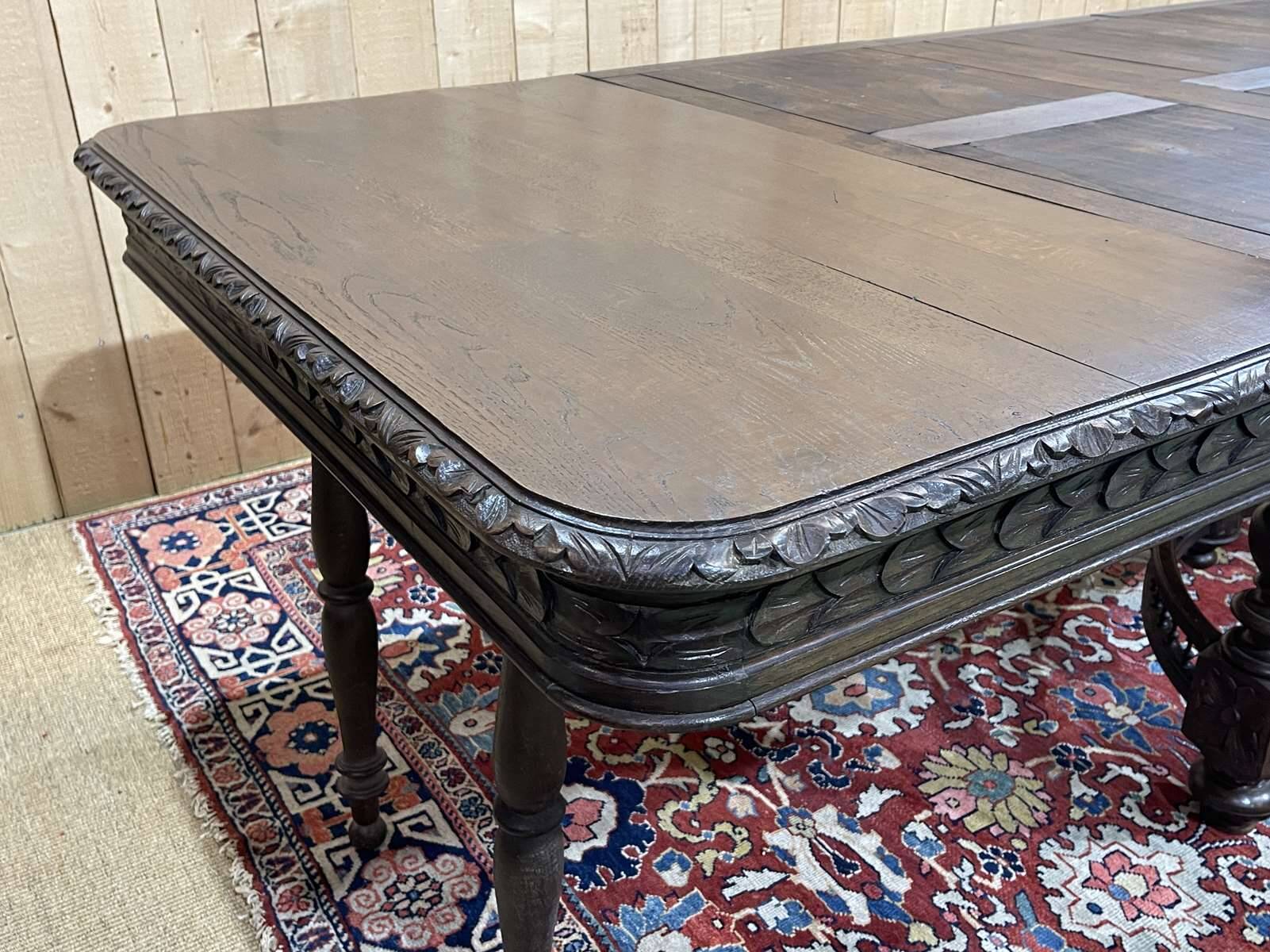 Oak dining table with beech base and 3 extensions