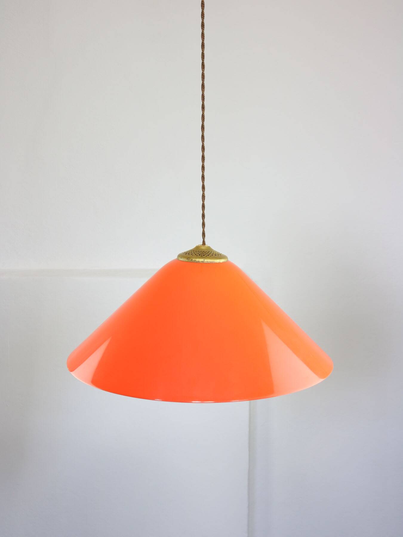 Mid-Century Modern Italian Orange Plexiglass and Brass Pendant Lamp, 1960s