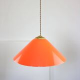 Mid-Century Modern Italian Orange Plexiglass and Brass Pendant Lamp, 1960s