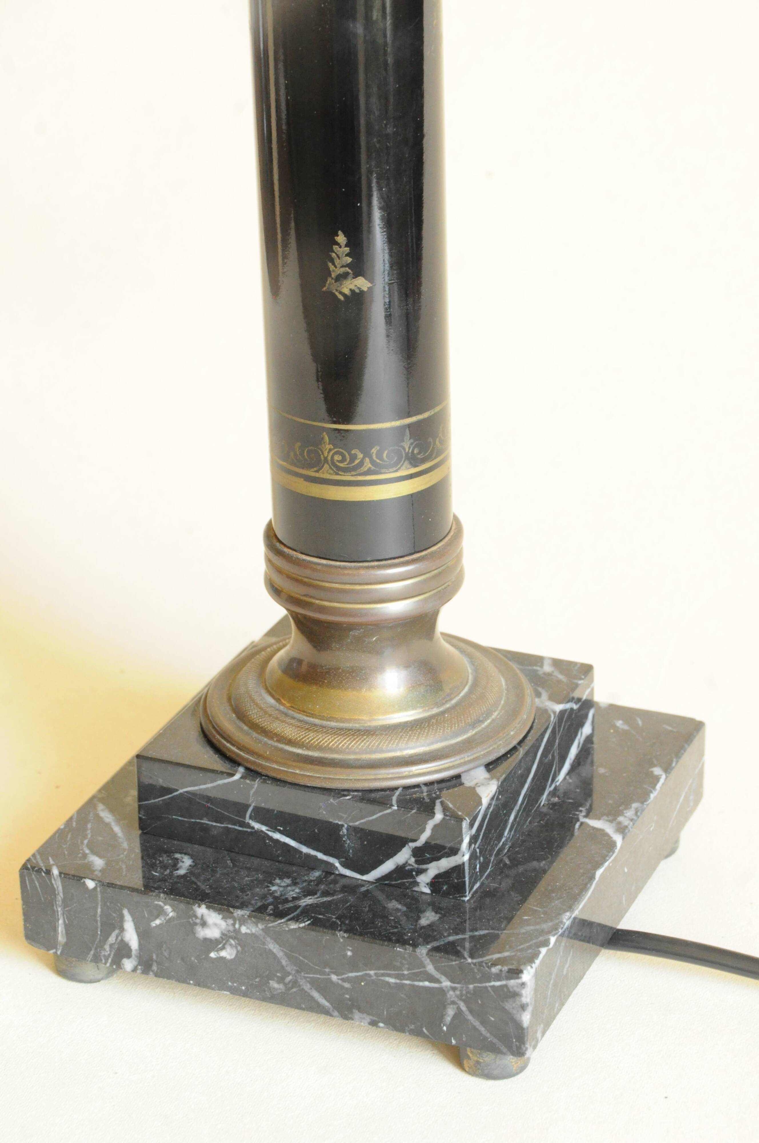 Vintage Lamp - Metal, Marble and Brass Column - Empire Style - Black and Gold
