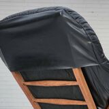 1950s, vintage adjustable armchair, black leather, ash wood.