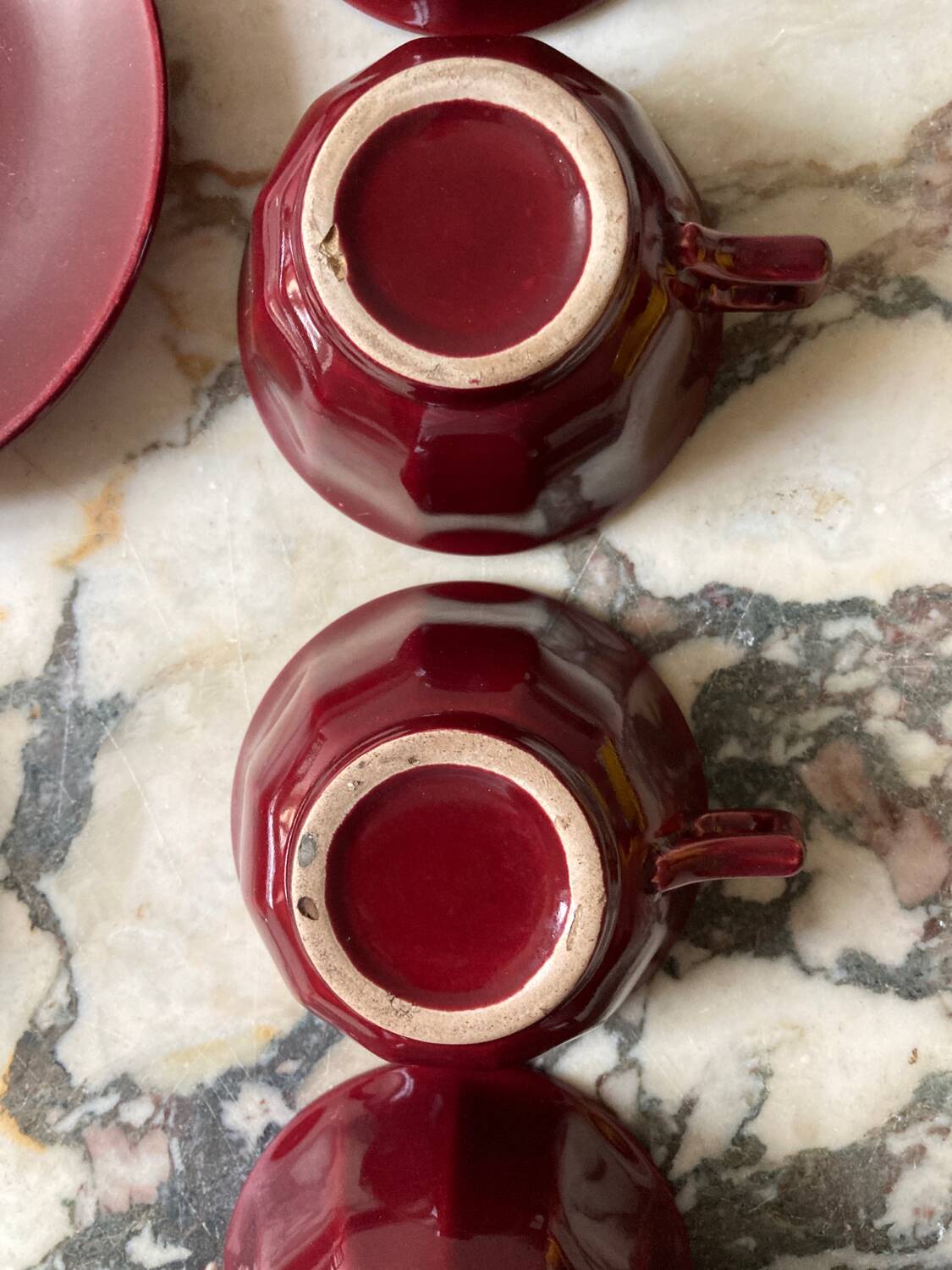 Burgundy cup and saucer