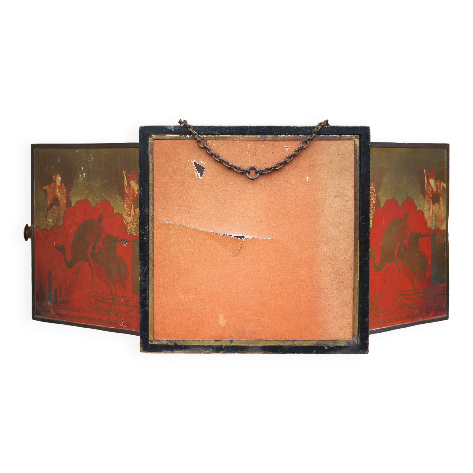 Vintage triptych mirror, wall mirror, barber mirror, collection, Asian pattern mirror