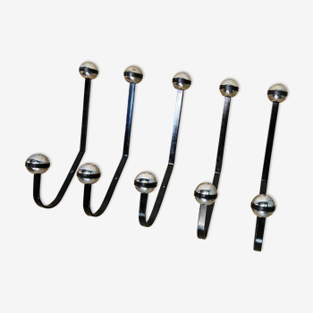 5 black and silver coat hooks from the 60s