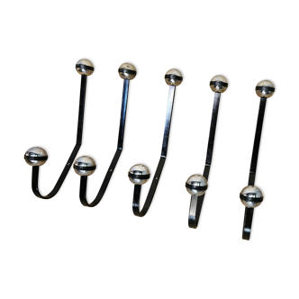 5 black and silver coat hooks from the 60s