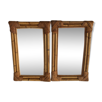 Paire de miroirs en rotin rectangulaires, 35 x 55cm