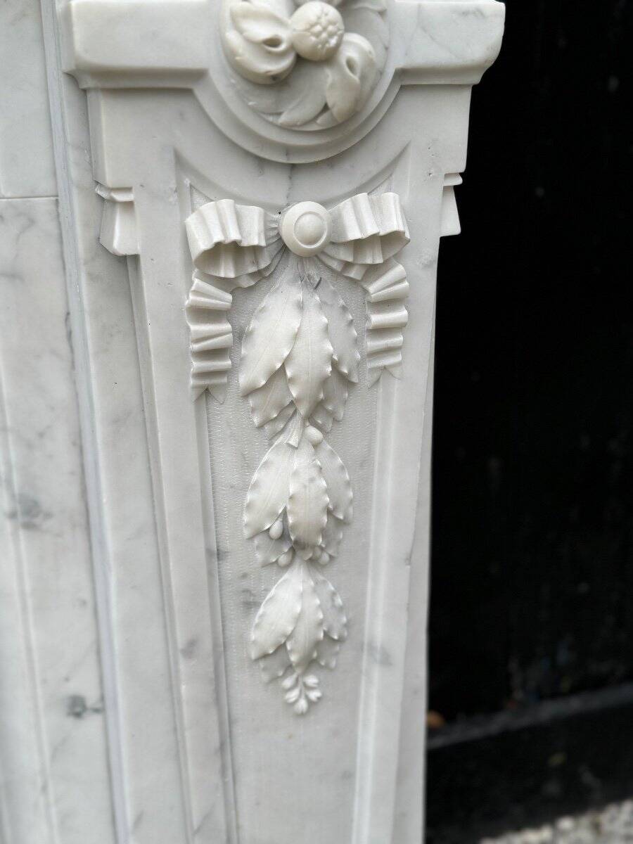 Louis XVI Style Fireplace in White Carrara Marble Circa 1880
