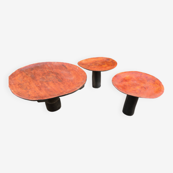 SET OF THREE BERBER WOODEN COFFEE TABLES