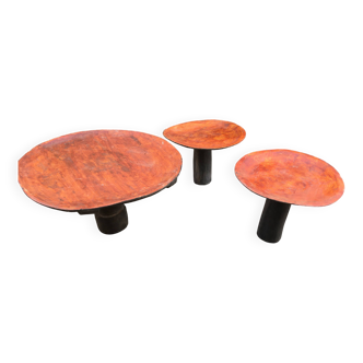 SET OF THREE BERBER WOODEN COFFEE TABLES