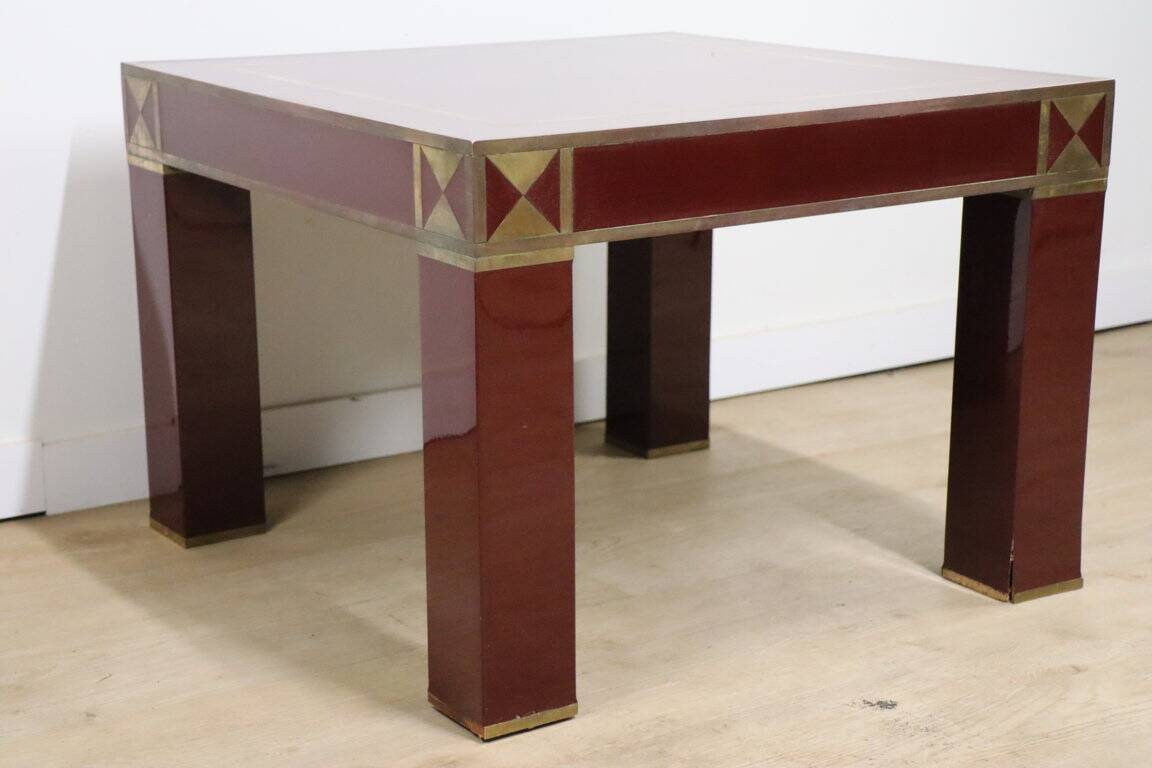 Vintage Jean-Claude Mahey coffee table in lacquered wood and brass, 1970