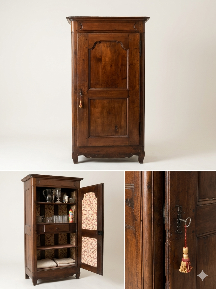 Antique wardrobe with 1 door, solid wood — provincial Louis XV style — XVI