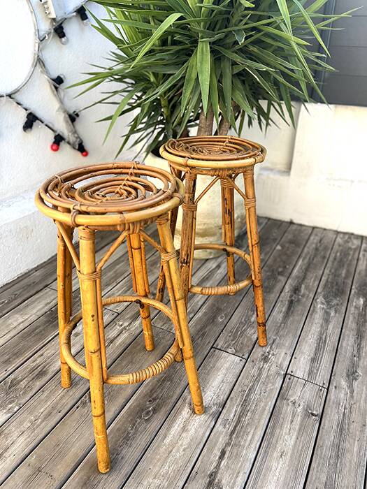 Paire de tabouret en bambou et rotin