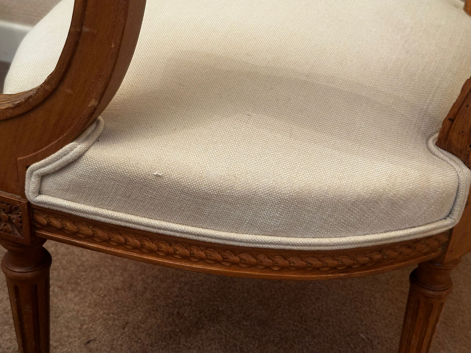 Pair of Louis XVI style medallion armchairs, late 19th / early 20th century.