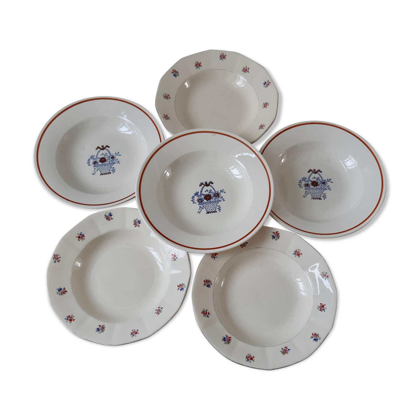 Lot de 6 assiettes creuses Digoin Gien années 30