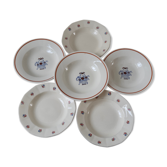 Lot de 6 assiettes creuses Digoin Gien années 30