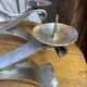Brutalist wrought iron candlestick pair