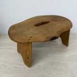 Brutalist solid wood side table /stool , 1970s