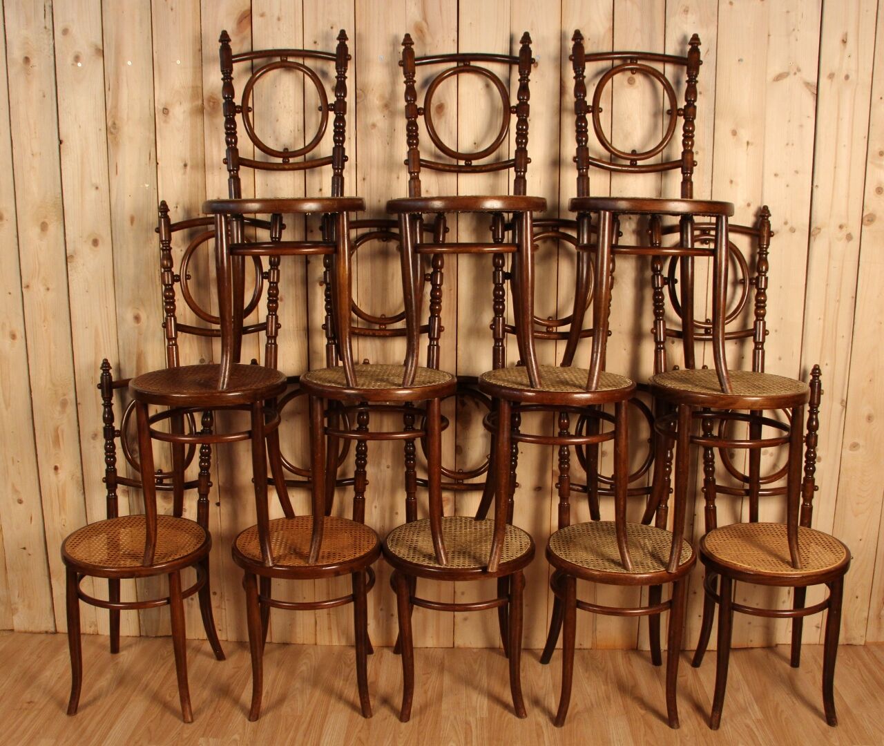 Set twelve bistro chairs