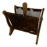 Wood and leather magazine rack