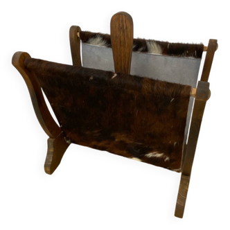Wood and leather magazine rack