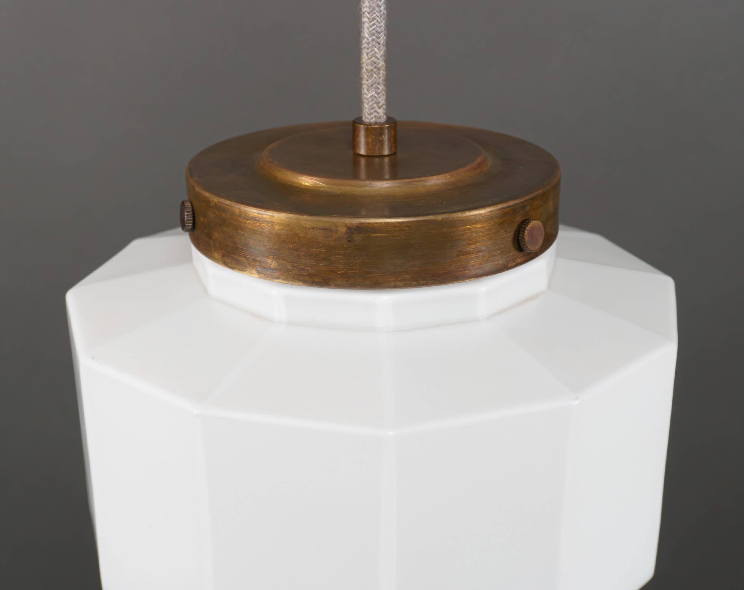 1930s English Art Deco Stepped Opaline Glass Pendant Lamp