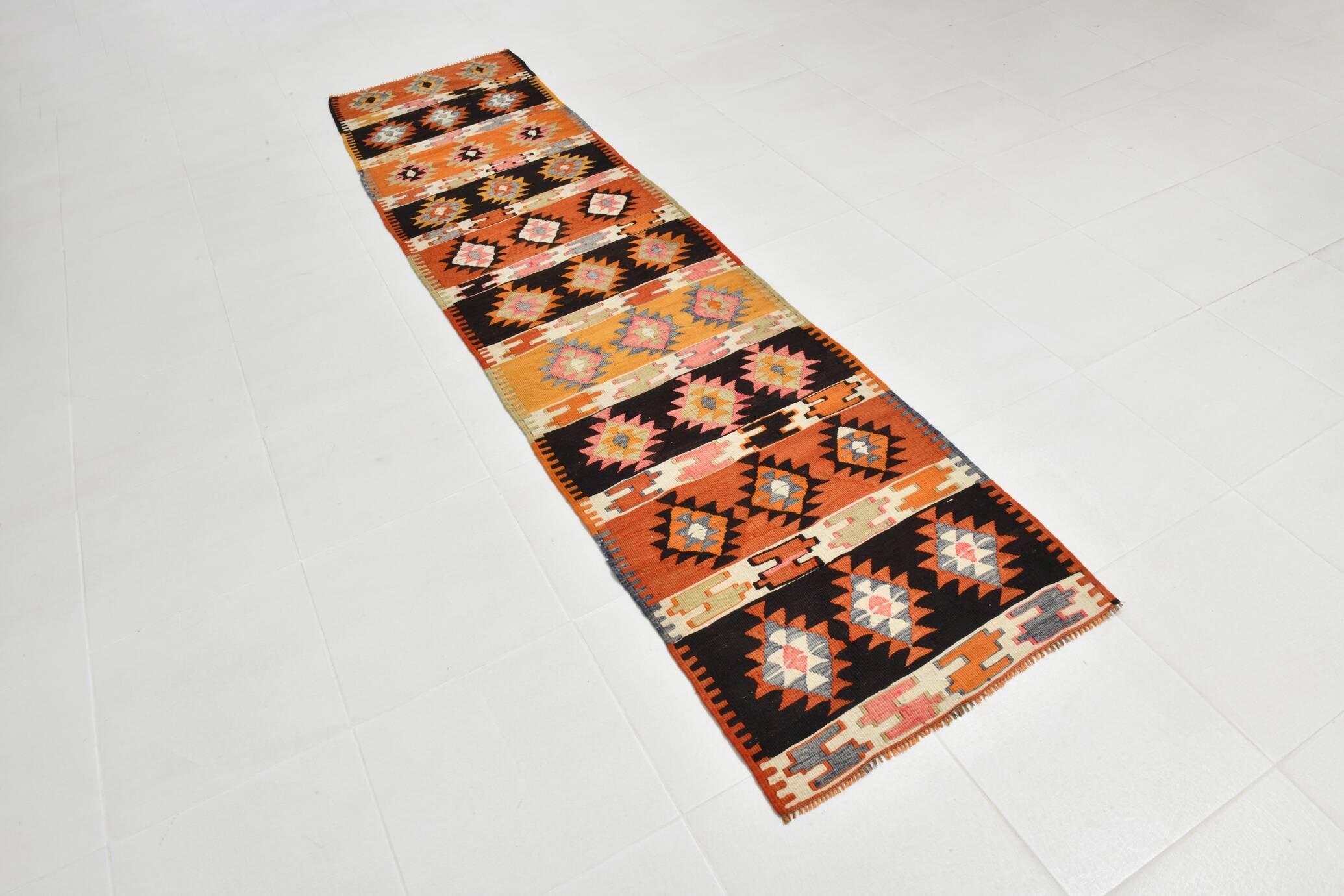 3x10 Boho Style Kilim Runner Rug, Peach Orange Vintage Runner, 73x296 Cm