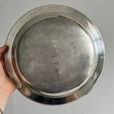 Antique round salad bowl or dish in shiny silver metal