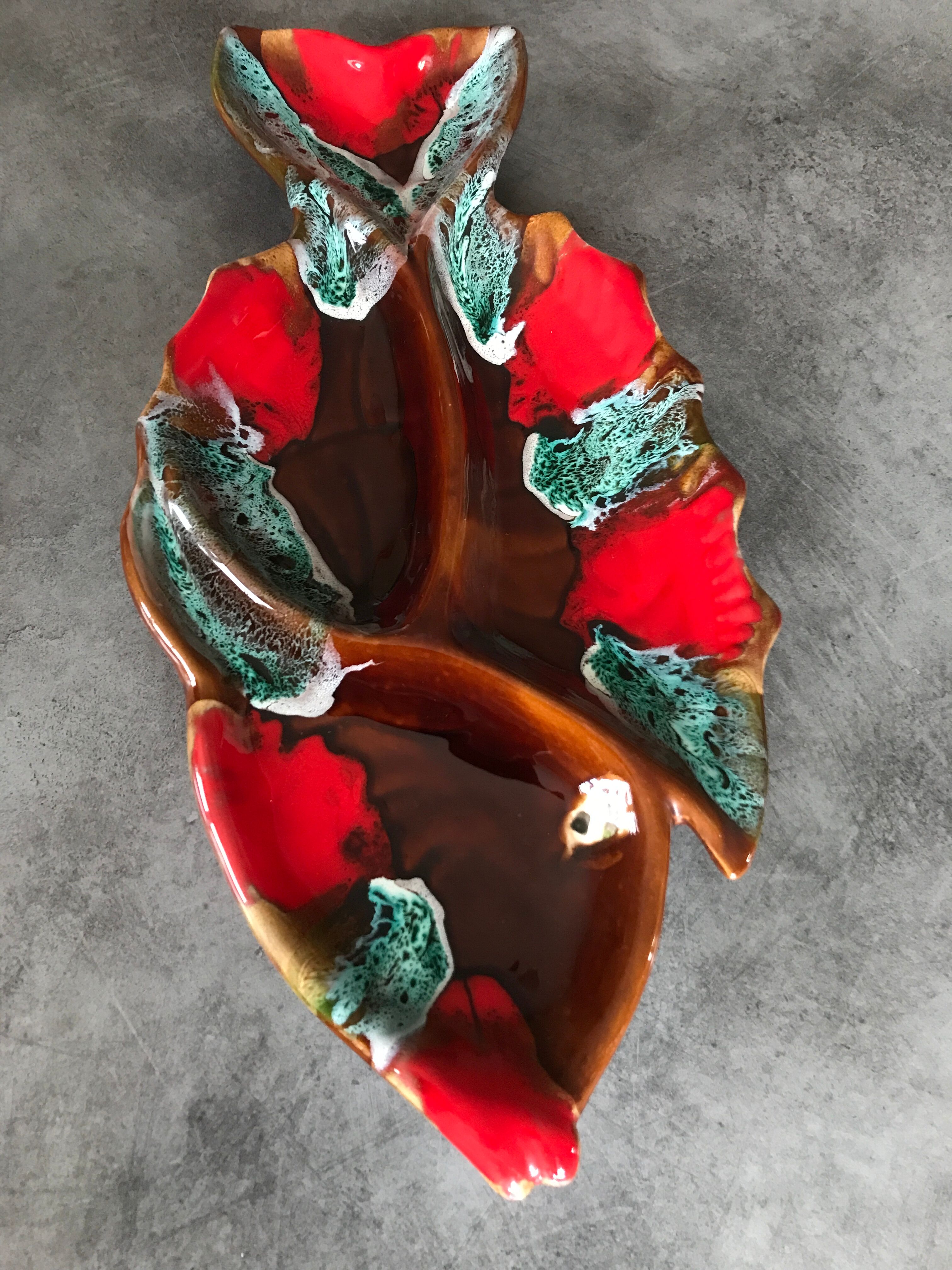 Vallauris compartmentalized dish fish shape polychrome ceramic 47 cm