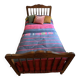 1 bed with a wooden frame and mattress