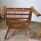Vintage - lot de 2 fauteuils en bambou et rotin tressé avec coussins- couleur naturel - Années 80