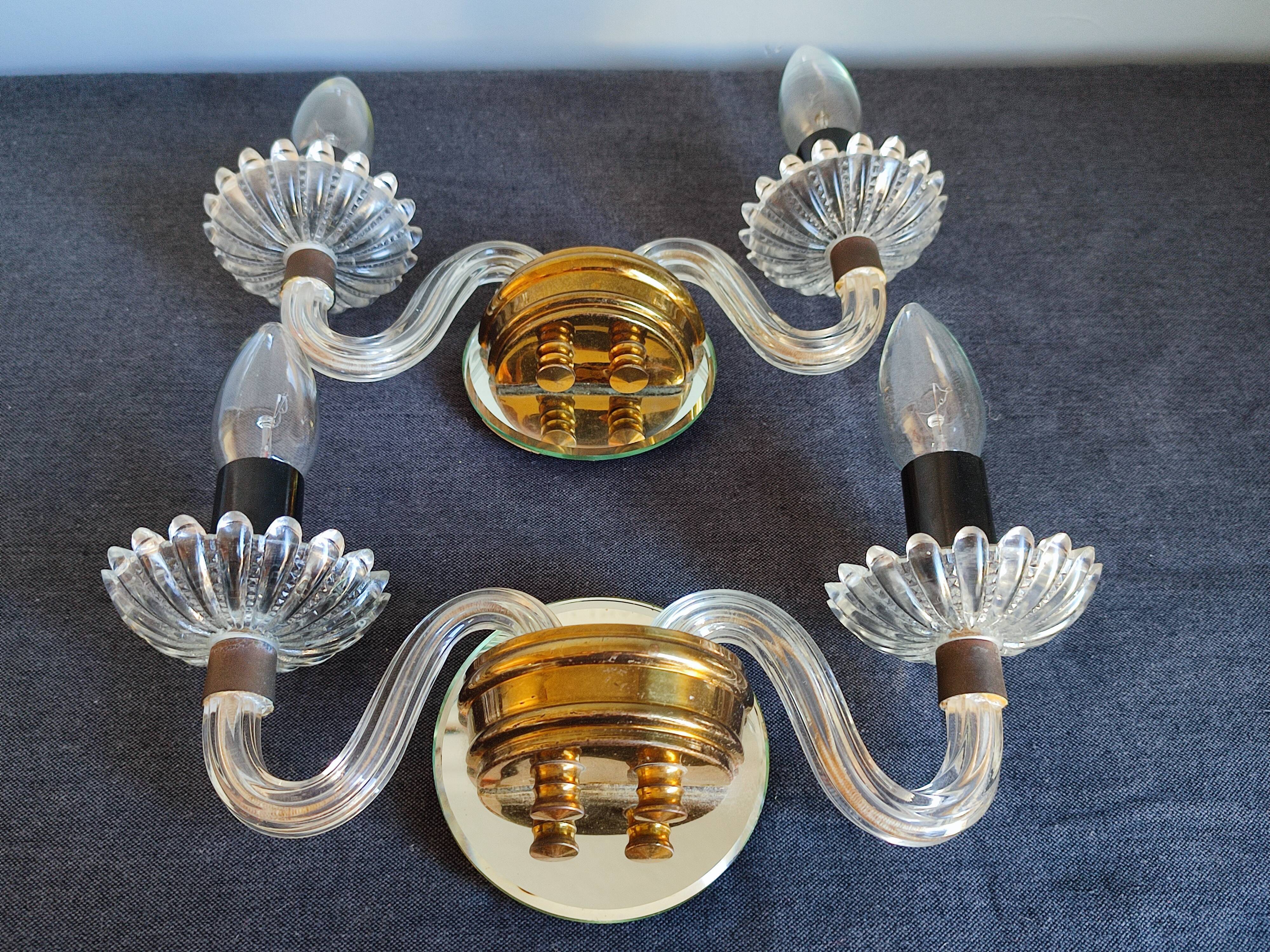 Pair of vintage glass/mirror two-arm wall lights
