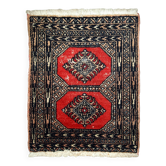 Tapis vintage fait main Lahore en laine rouge (45cm x 58cm) – Années 1970
