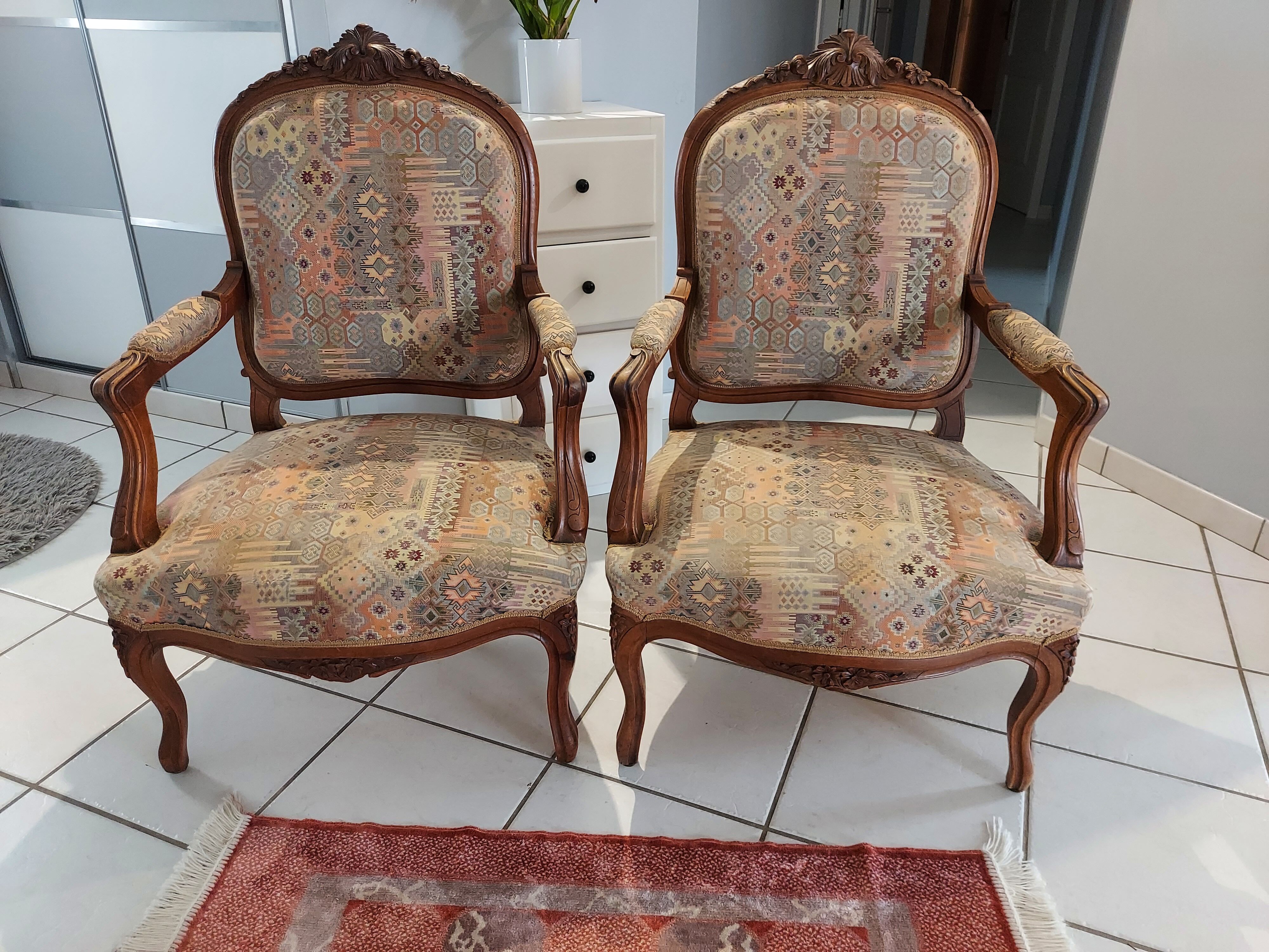Pair of Louis XV rocaille armchairs