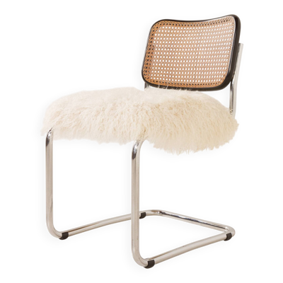 Chaise accent vintage italienne en peau de mouton à poils longs, années 1960.