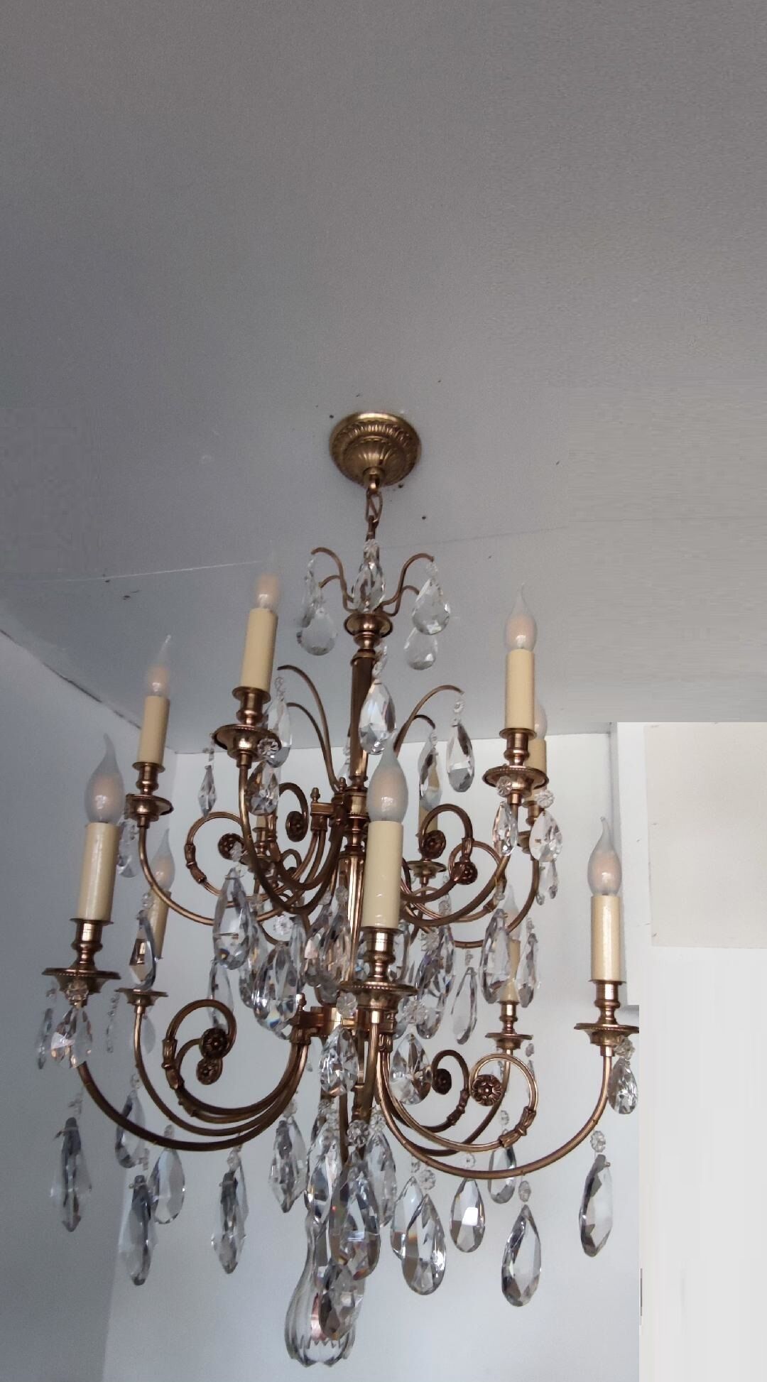 Crystal and bronze chandelier 12 arms of light