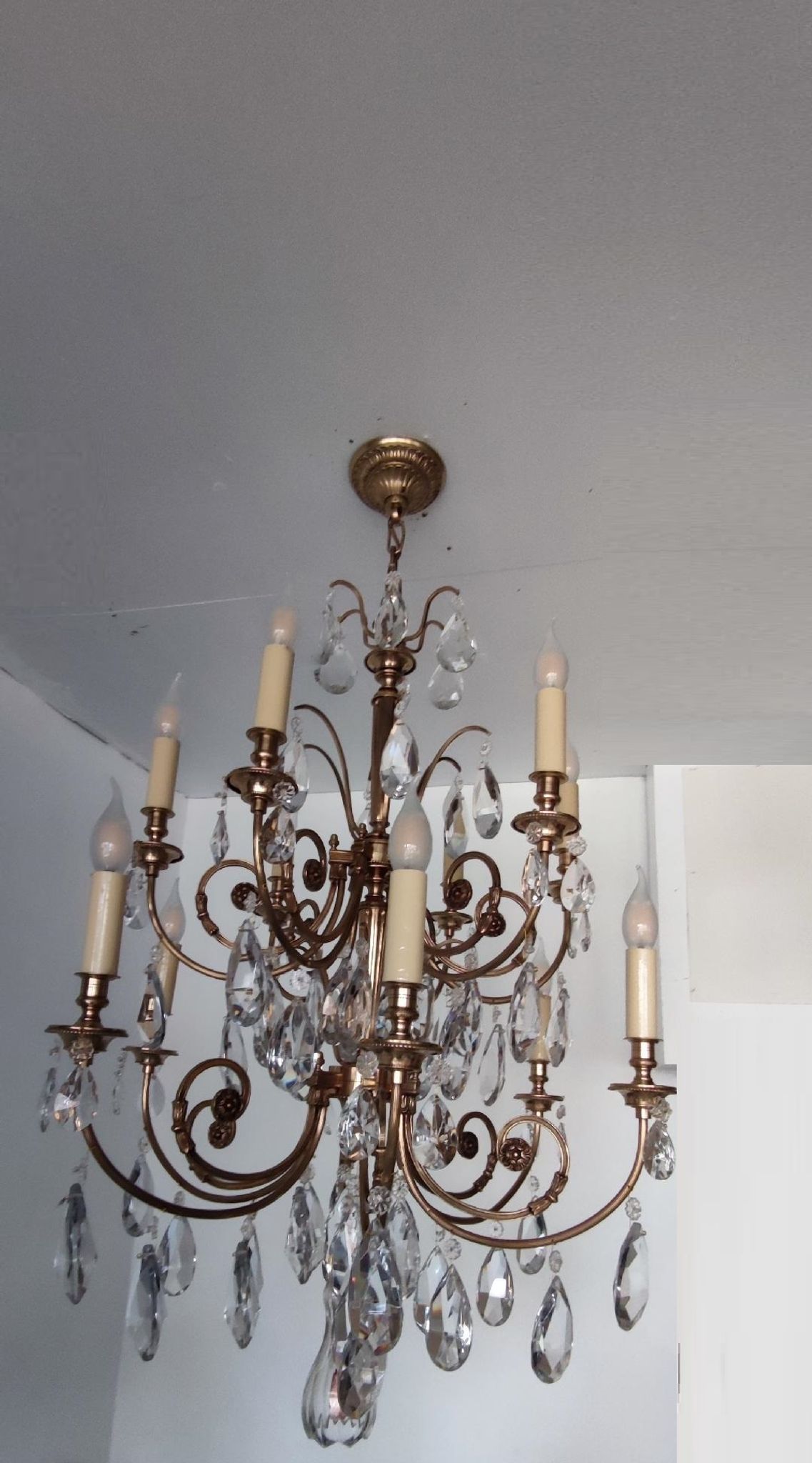 Crystal and bronze chandelier 12 arms of light