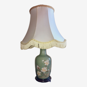 Lampe vintage en porcelaine céladon avec fleurs