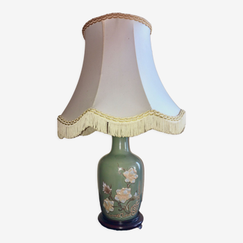 Vintage celadon porcelain lamp with flowers