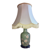Vintage celadon porcelain lamp with flowers