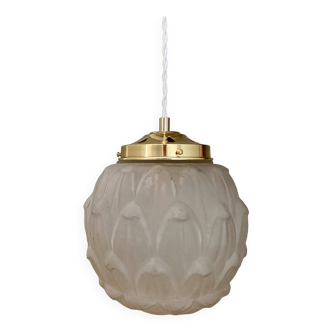 Vintage art deco globe pendant light in frosted glass