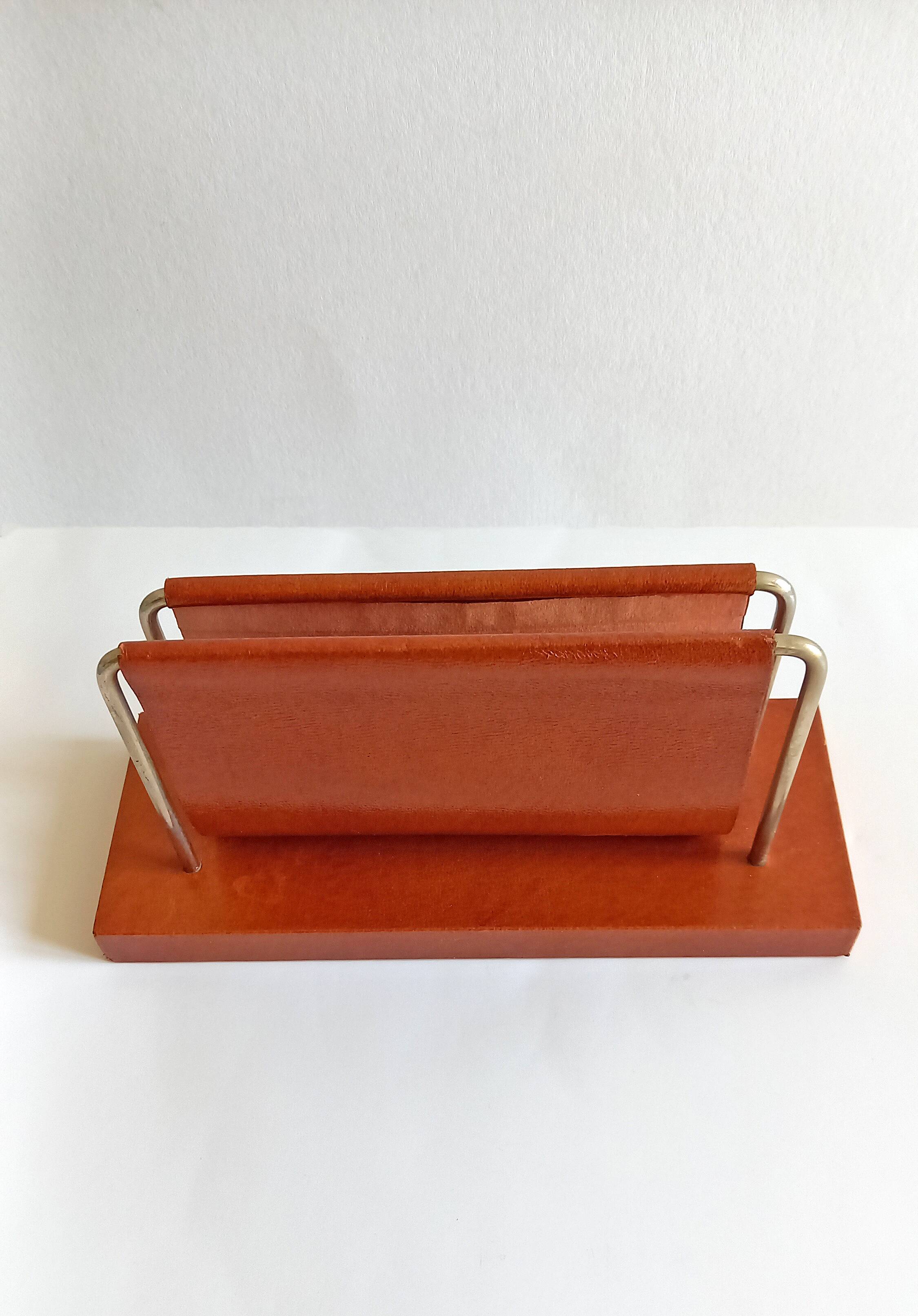Old Mail holder / Office letter holder All leather Vintage 1960s